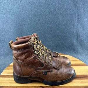 Justin Boots Womens Brown Leather Waterproof Lace Up Kiltie Work Boots L0913